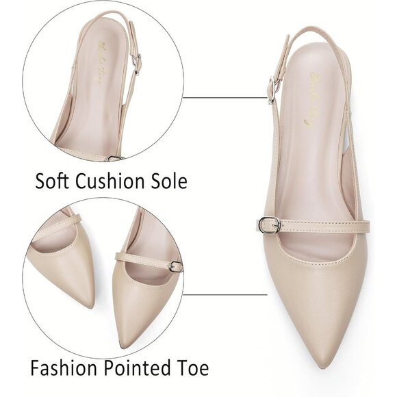 Women Nude Polyurethane (PU) Rhinestone Pointed Toe Slingback Flats Shoes - Picture 2 of 9